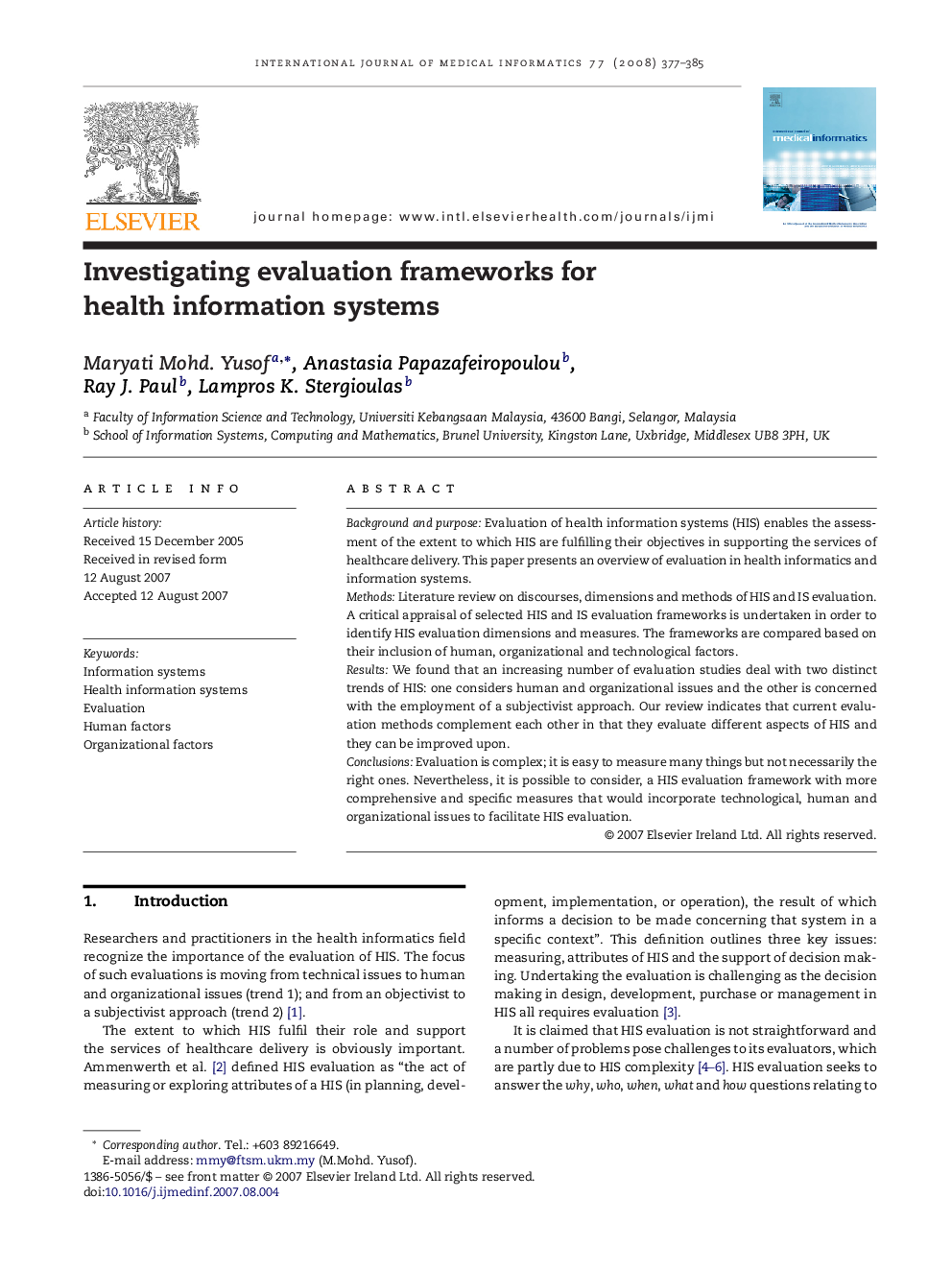 Investigating evaluation frameworks for health information systems