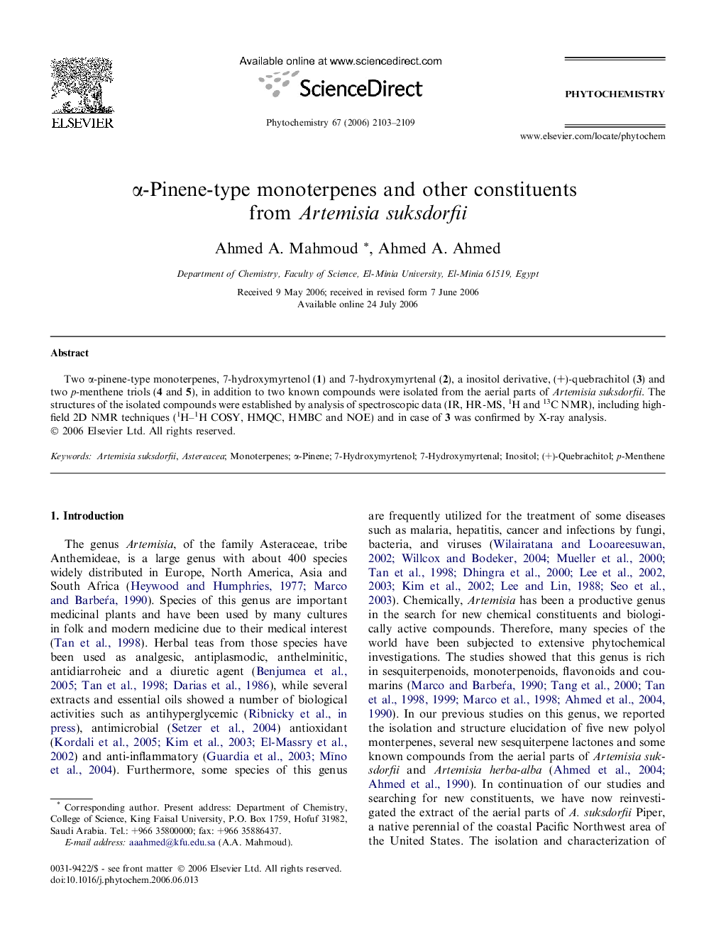 عکس صفحه اول مقاله: α-Pinene-type monoterpenes and other constituents from Artemisia suksdorfii α-Pinene-type monoterpenes and other constituents from Artemisia suksdorfii