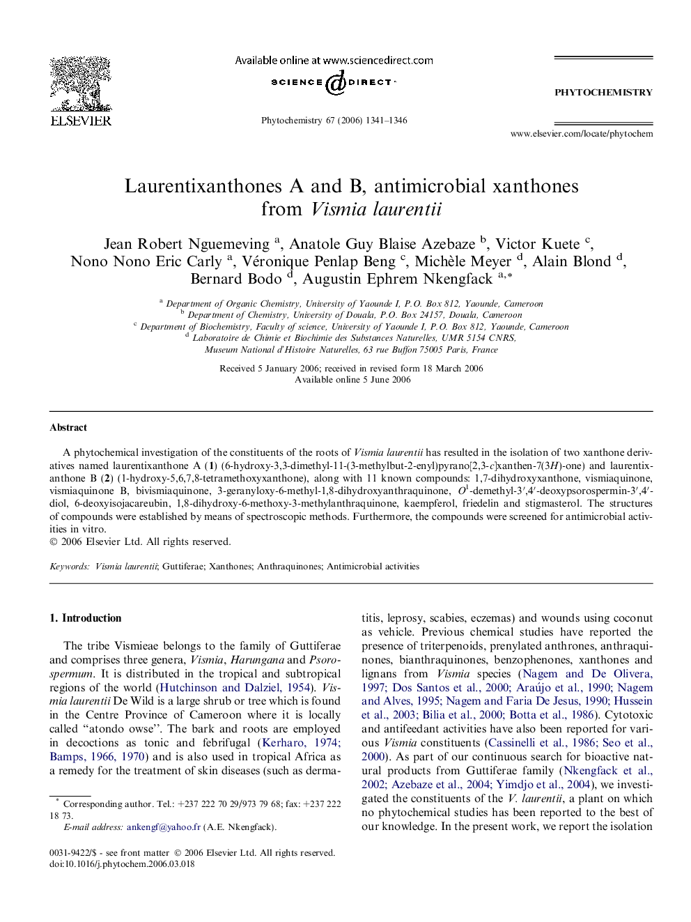 Laurentixanthones A and B, antimicrobial xanthones from Vismia laurentii