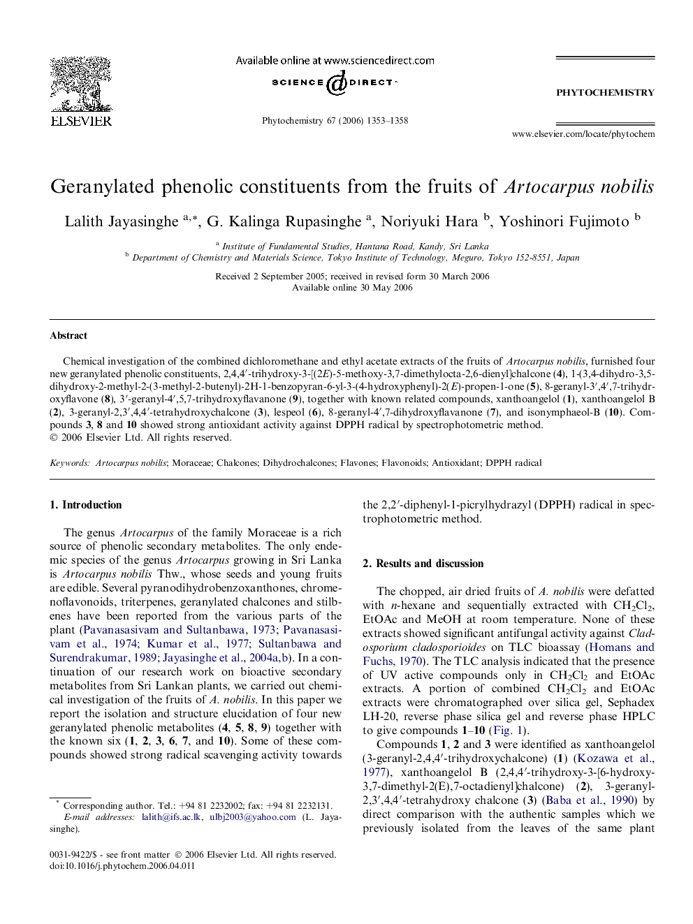 Geranylated phenolic constituents from the fruits of Artocarpus nobilis