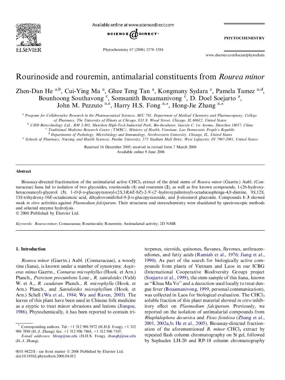 Rourinoside and rouremin, antimalarial constituents from Rourea minor