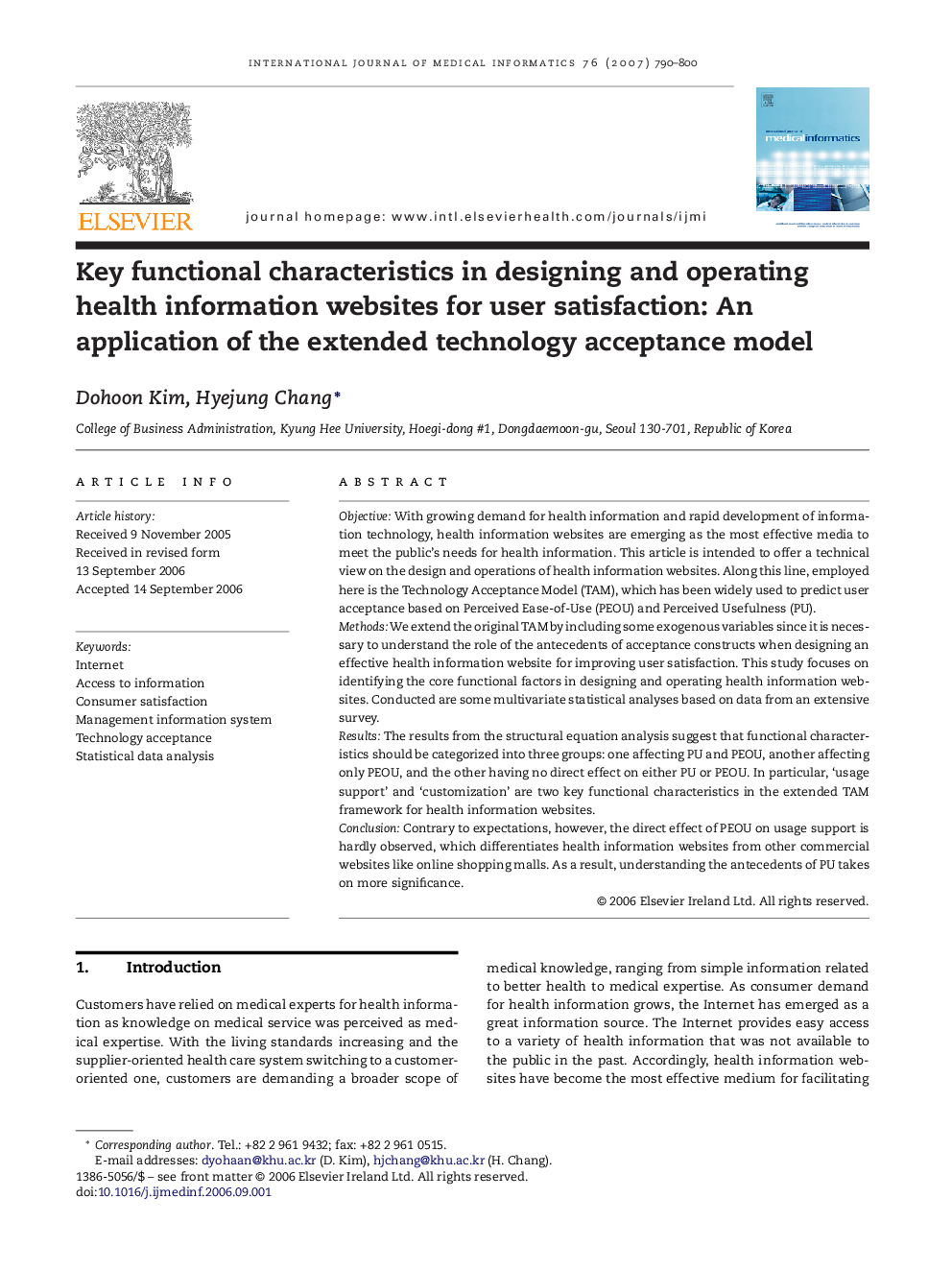 Key functional characteristics in designing and operating health information websites for user satisfaction: An application of the extended technology acceptance model