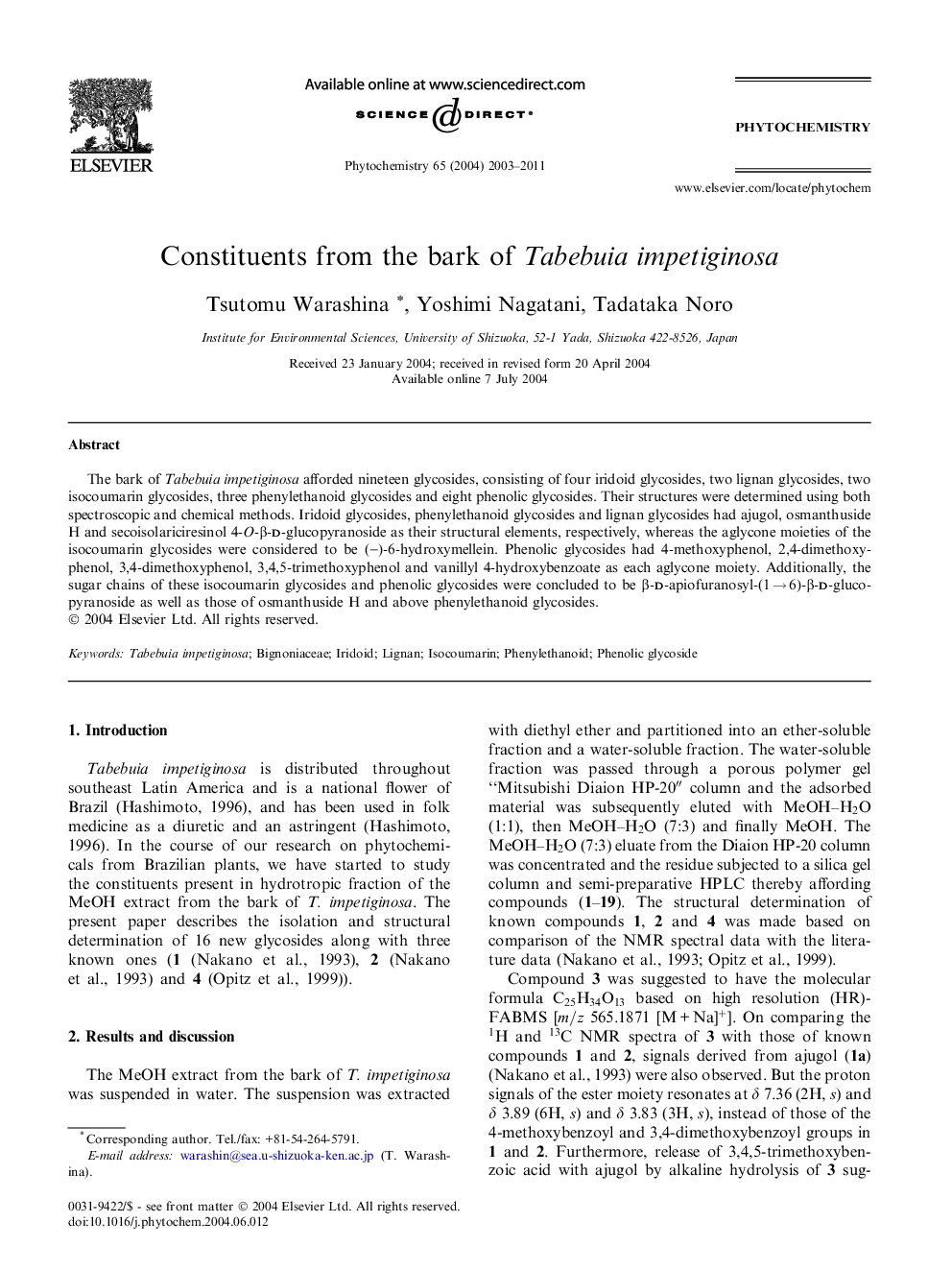 Constituents from the bark of Tabebuia impetiginosa