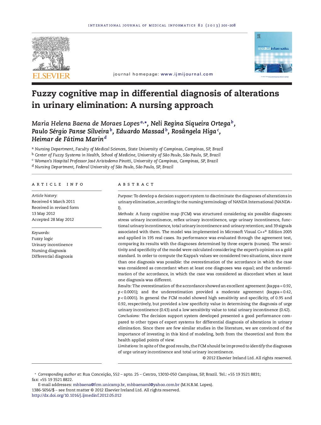 Fuzzy cognitive map in differential diagnosis of alterations in urinary elimination: A nursing approach