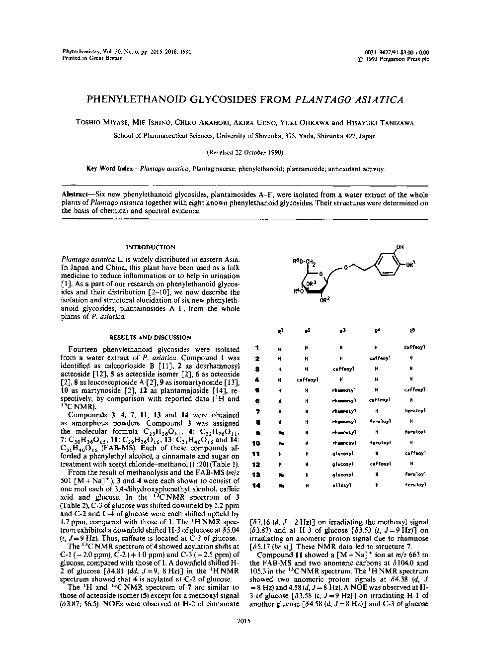 Phenylethanoid glycosides from Plantago asiatica