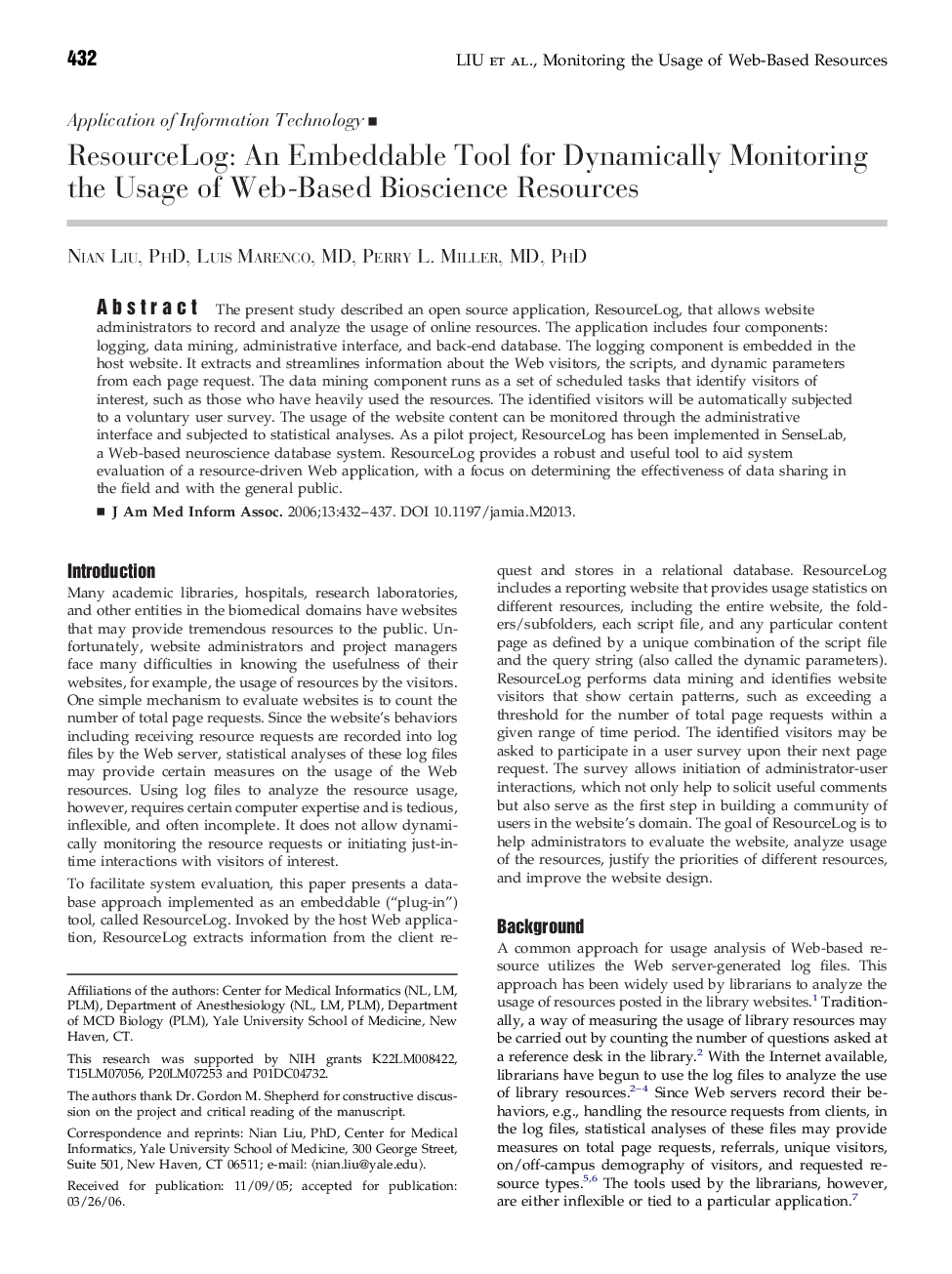 ResourceLog: An Embeddable Tool for Dynamically Monitoring the Usage of Web-Based Bioscience Resources 