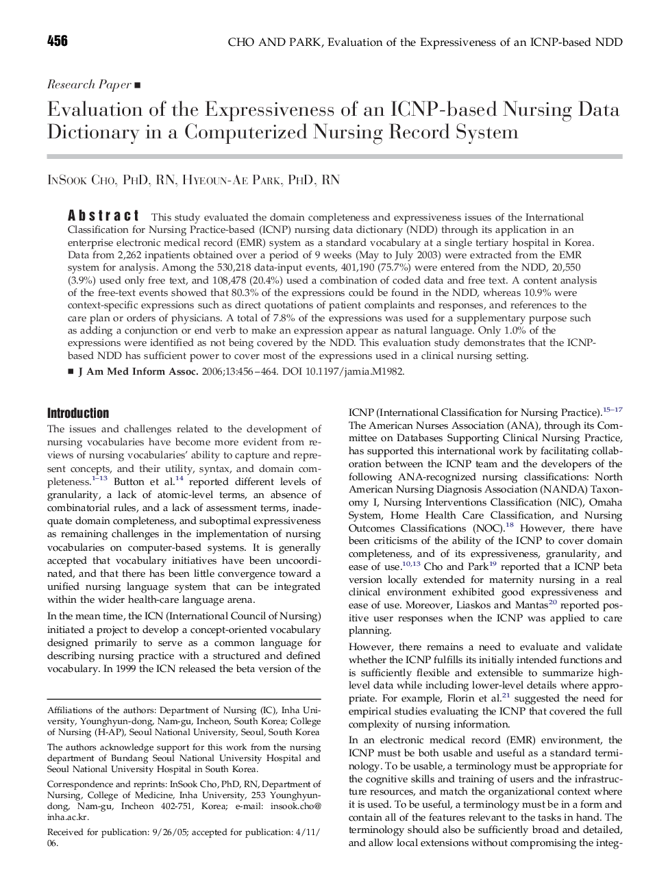 عکس صفحه اول مقاله: Evaluation of the Expressiveness of an ICNP-based Nursing Data Dictionary in a Computerized Nursing Record System Evaluation of the Expressiveness of an ICNP-based Nursing Data Dictionary in a Computerized Nursing Record System