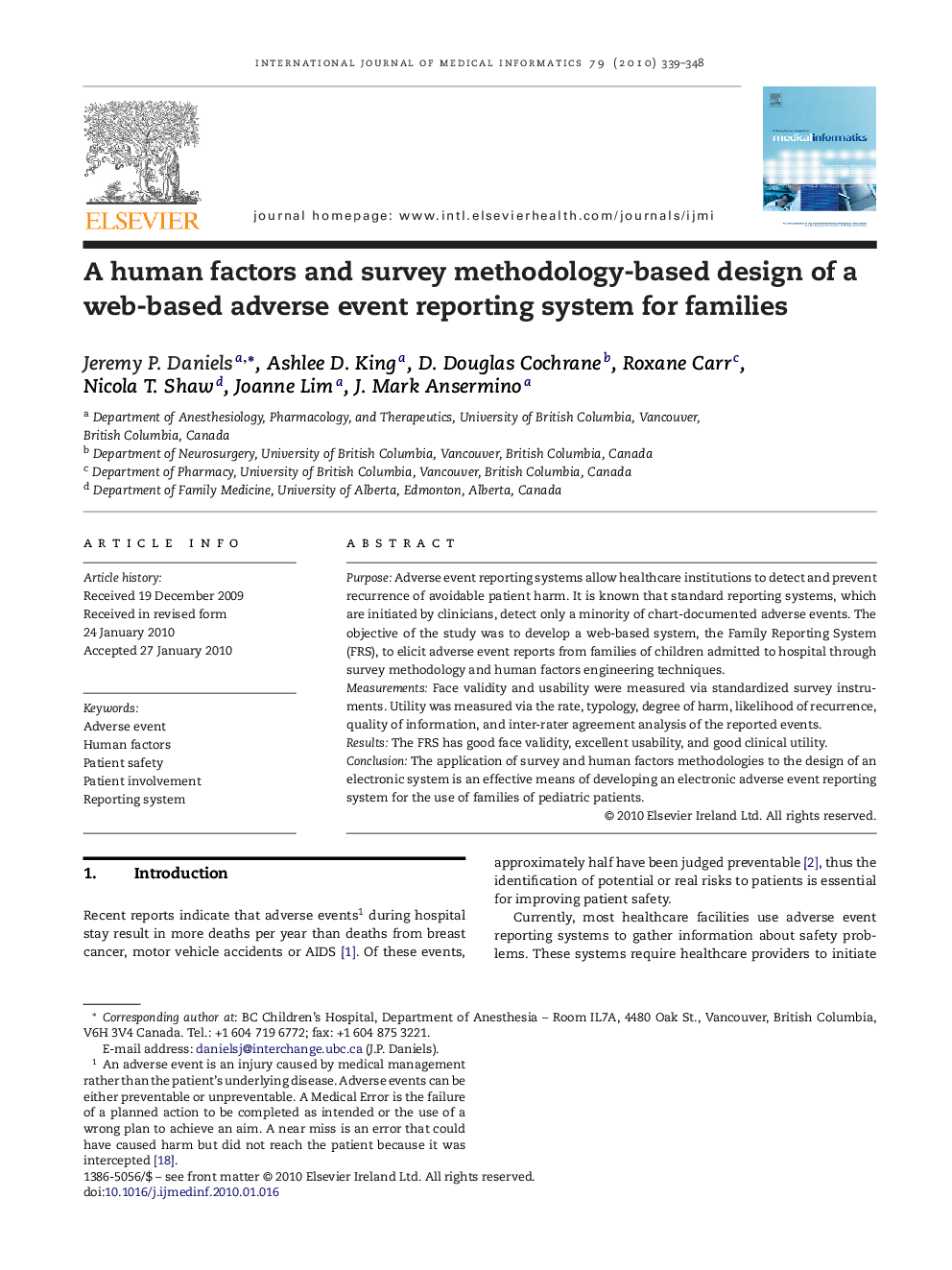 A human factors and survey methodology-based design of a web-based adverse event reporting system for families