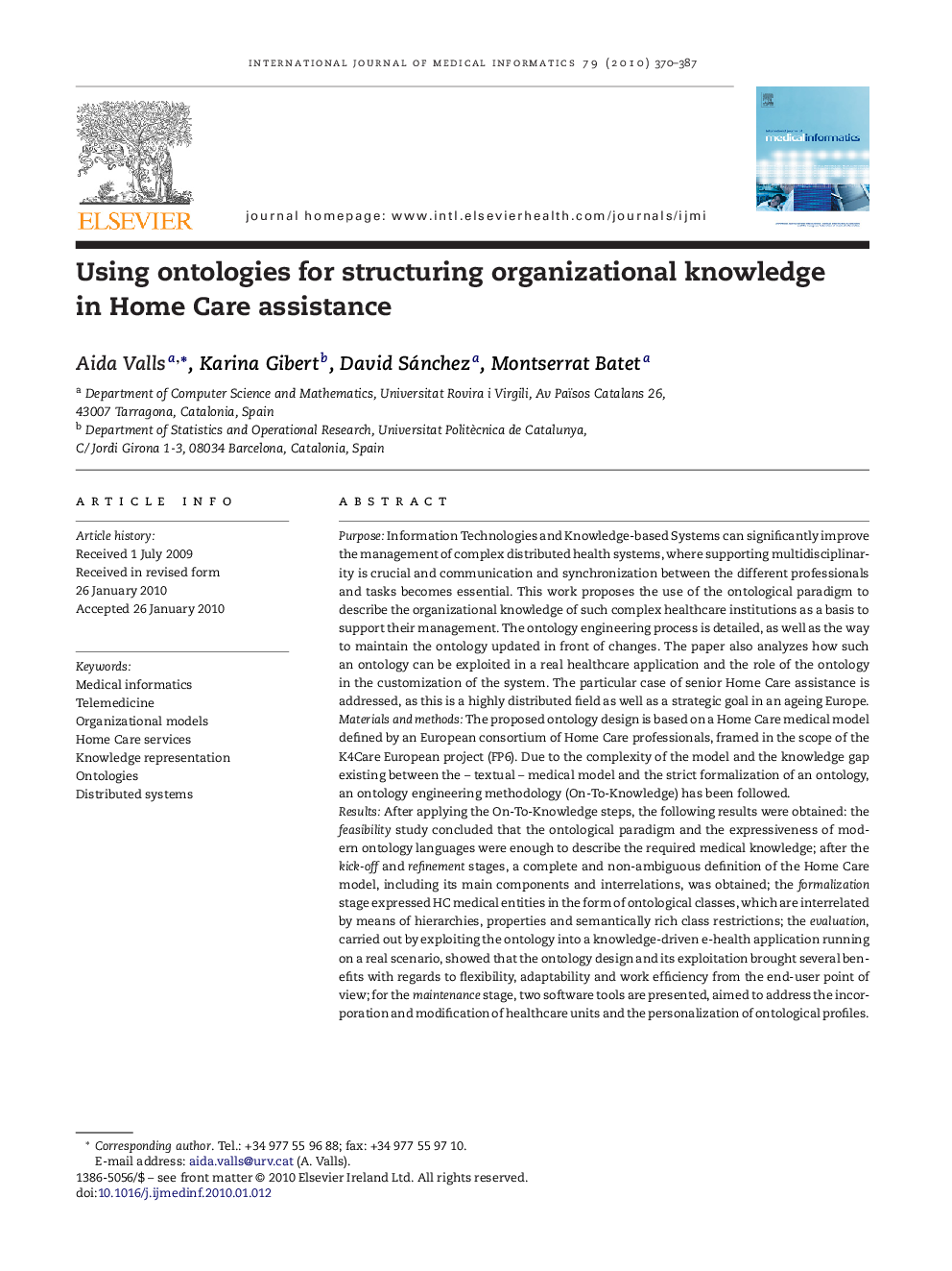 Using ontologies for structuring organizational knowledge in Home Care assistance