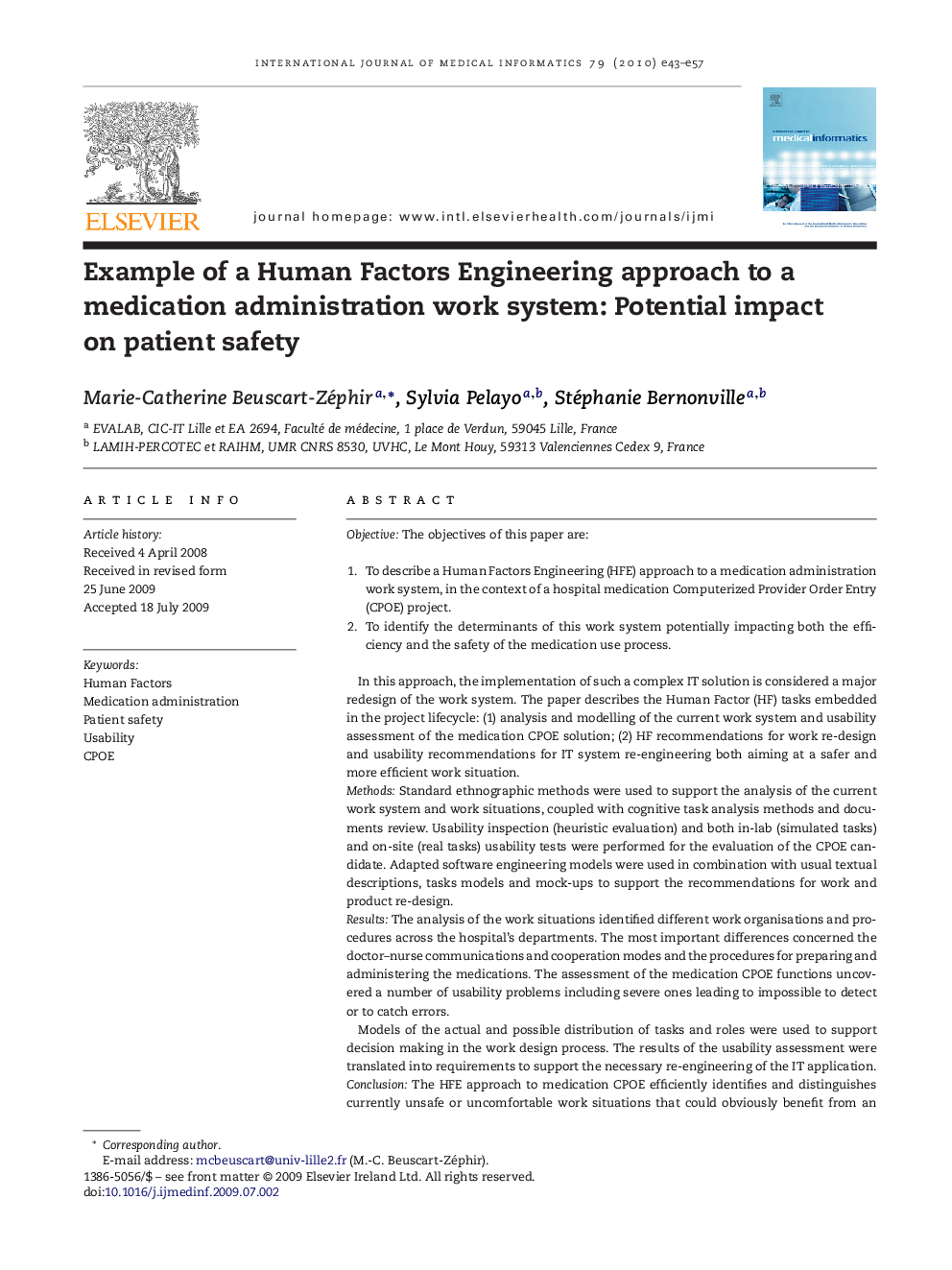 Example of a Human Factors Engineering approach to a medication administration work system: Potential impact on patient safety