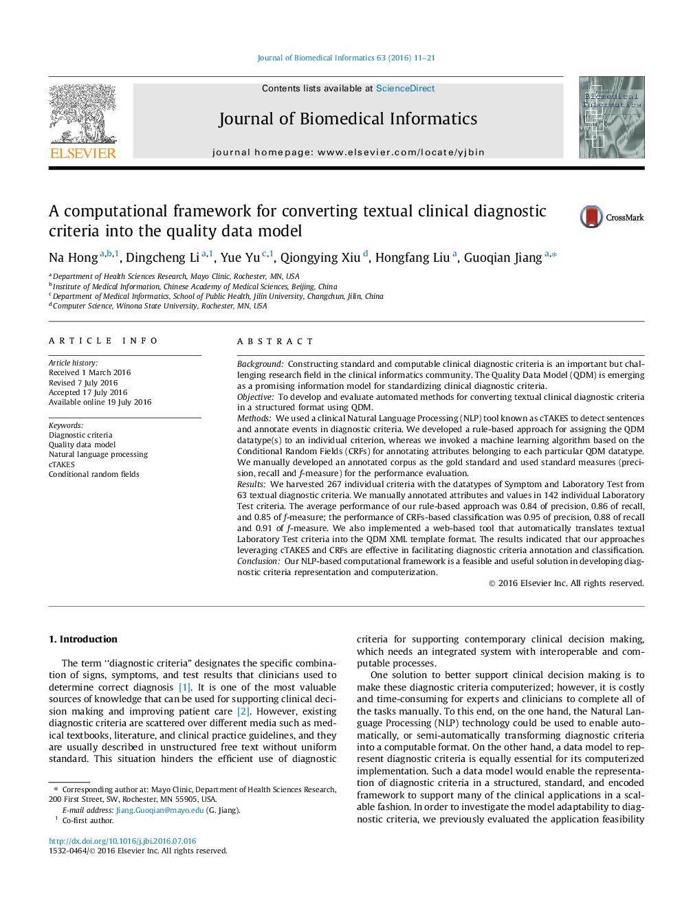 A computational framework for converting textual clinical diagnostic criteria into the quality data model