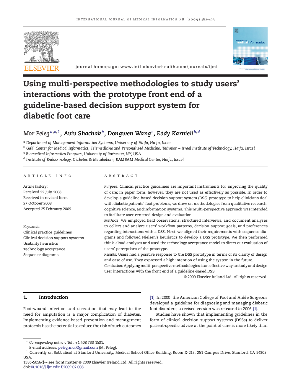 Using multi-perspective methodologies to study users’ interactions with the prototype front end of a guideline-based decision support system for diabetic foot care