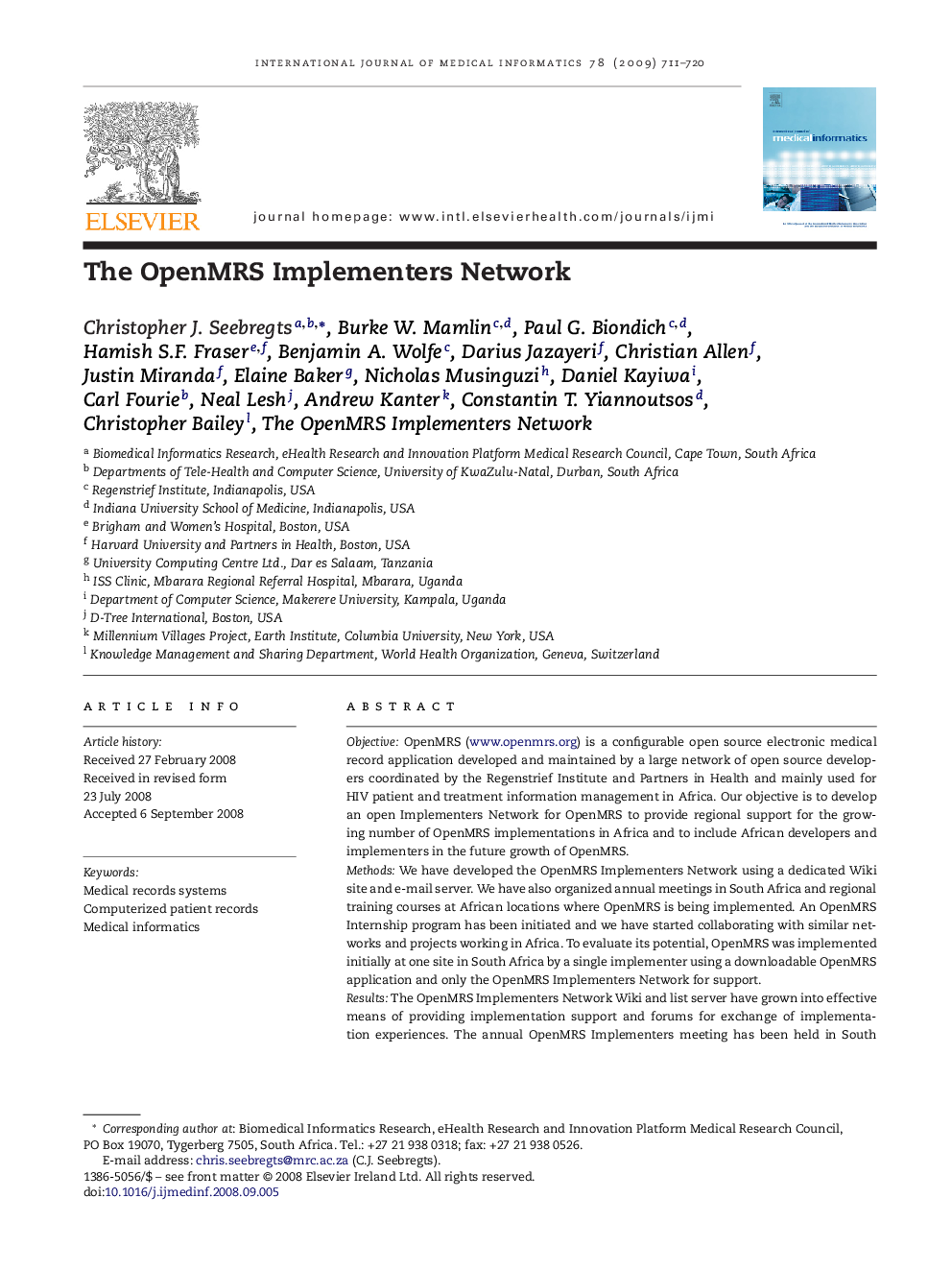 The OpenMRS Implementers Network