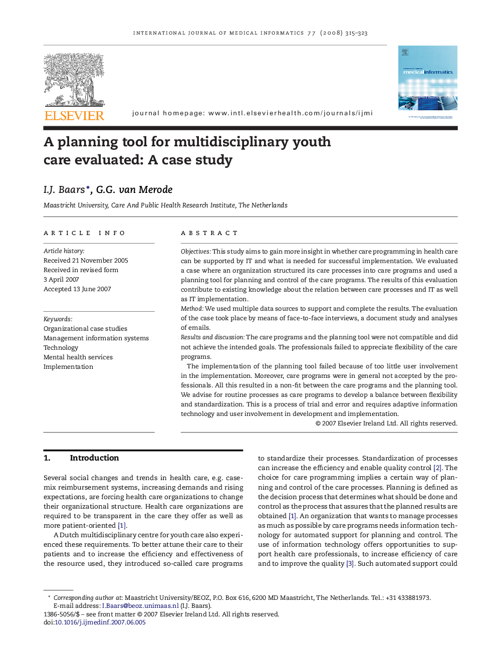 A planning tool for multidisciplinary youth care evaluated: A case study