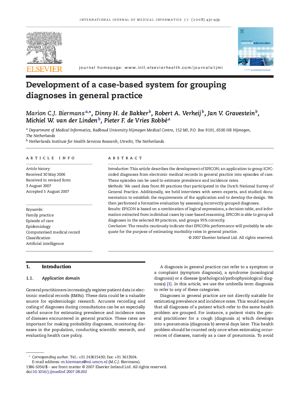 Development of a case-based system for grouping diagnoses in general practice