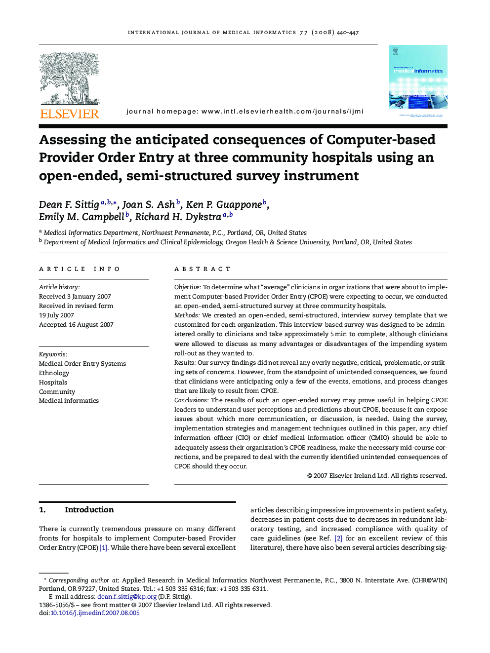 Assessing the anticipated consequences of Computer-based Provider Order Entry at three community hospitals using an open-ended, semi-structured survey instrument