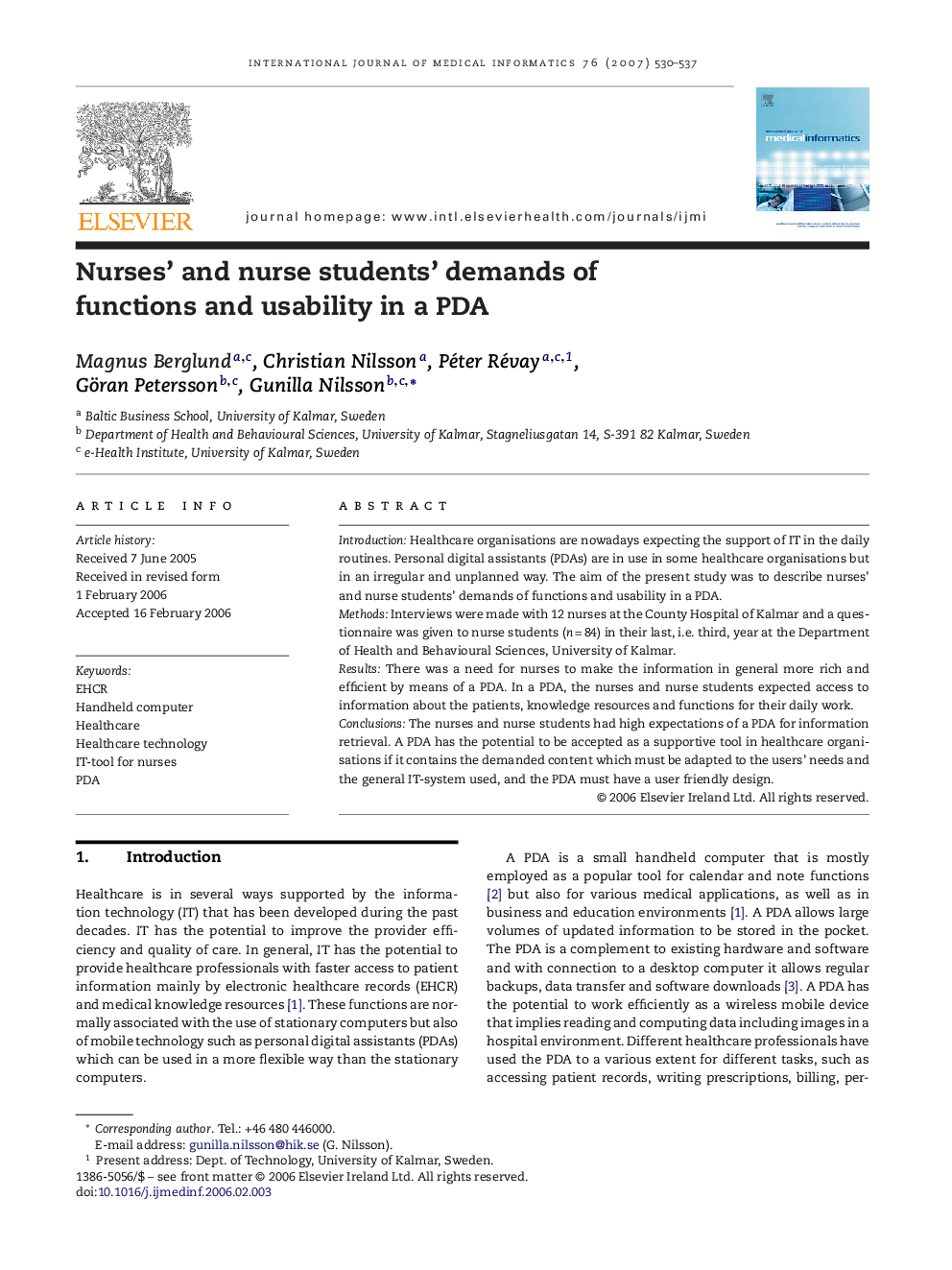 Nurses’ and nurse students’ demands of functions and usability in a PDA