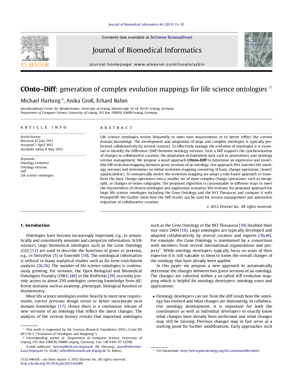 COnto–Diff: generation of complex evolution mappings for life science ontologies 