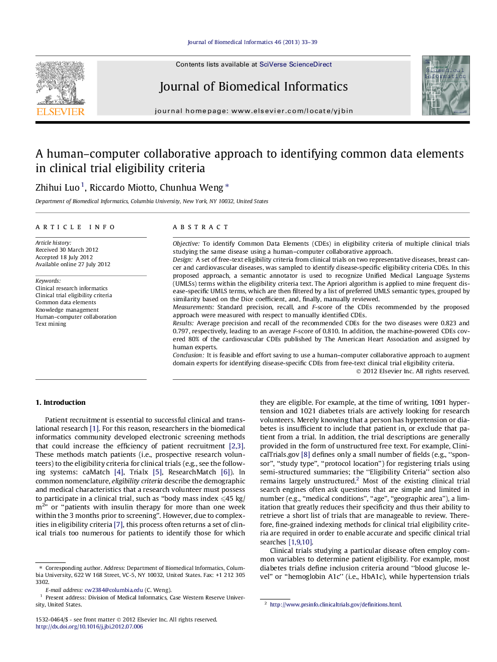 A human–computer collaborative approach to identifying common data elements in clinical trial eligibility criteria