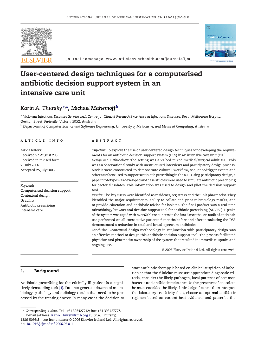 User-centered design techniques for a computerised antibiotic decision support system in an intensive care unit