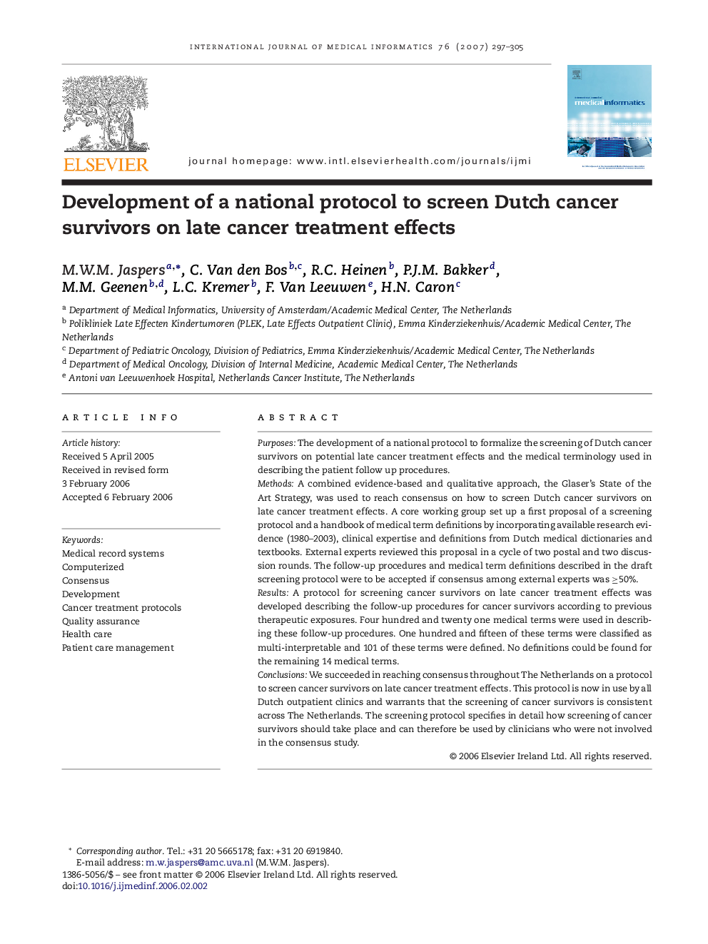 Development of a national protocol to screen Dutch cancer survivors on late cancer treatment effects