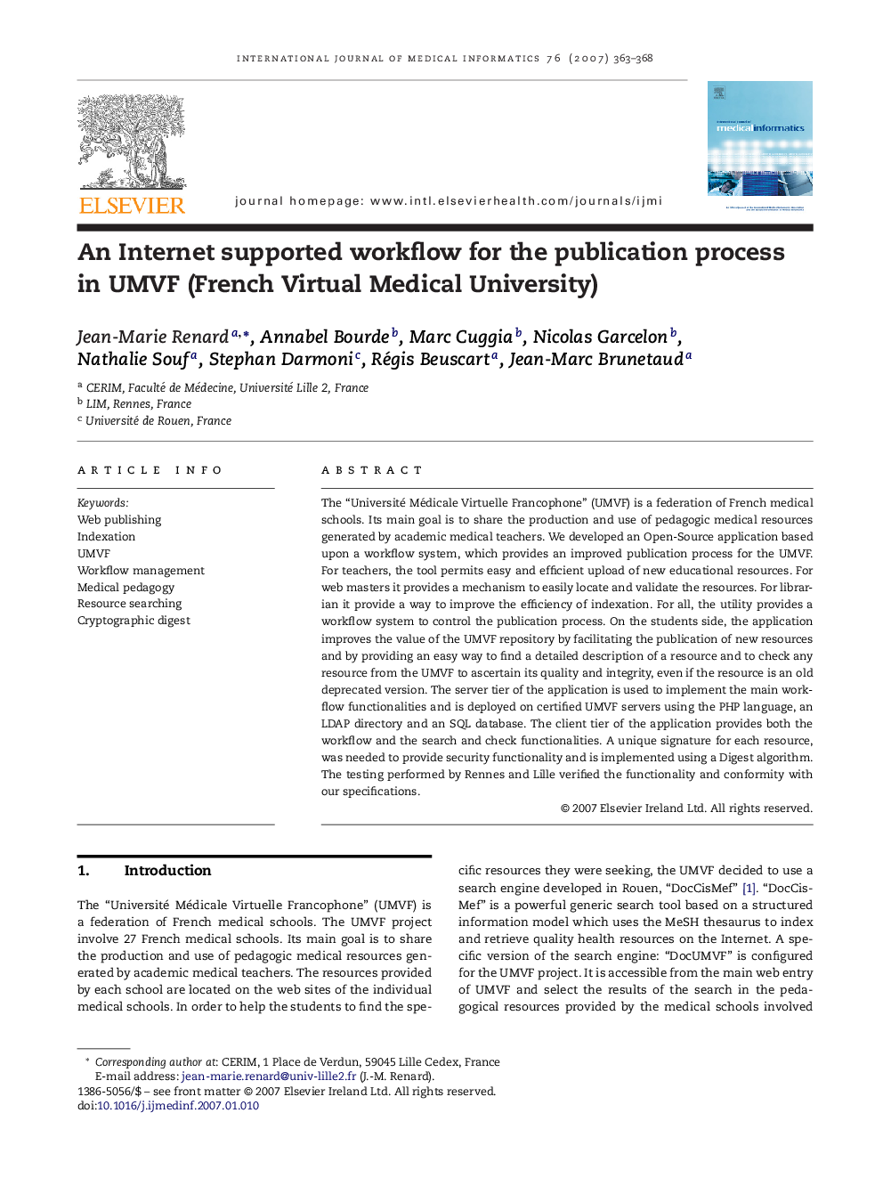 An Internet supported workflow for the publication process in UMVF (French Virtual Medical University)