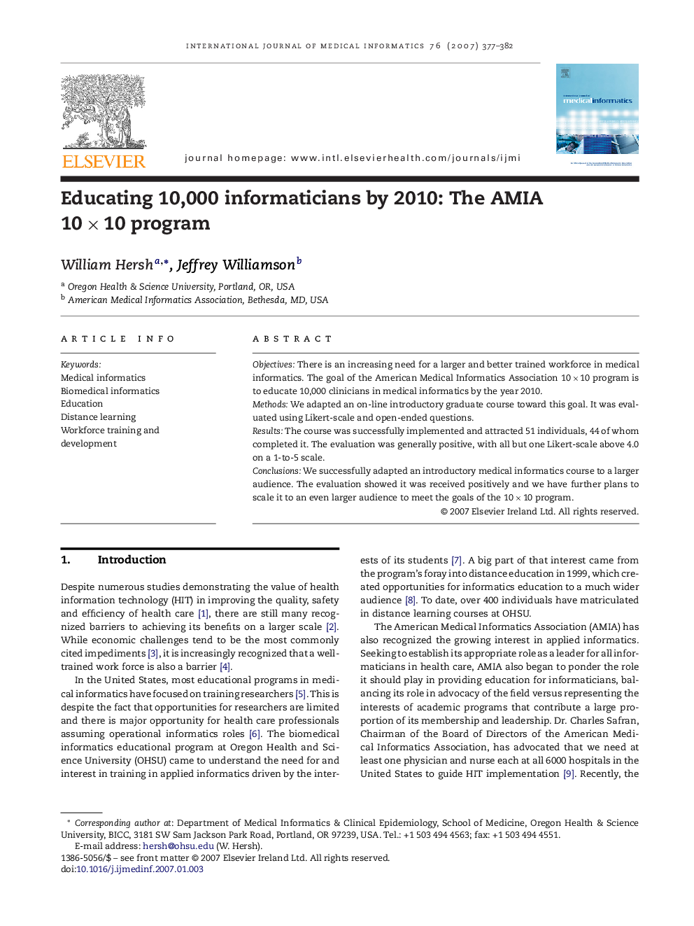 Educating 10,000 informaticians by 2010: The AMIA 10 × 10 program