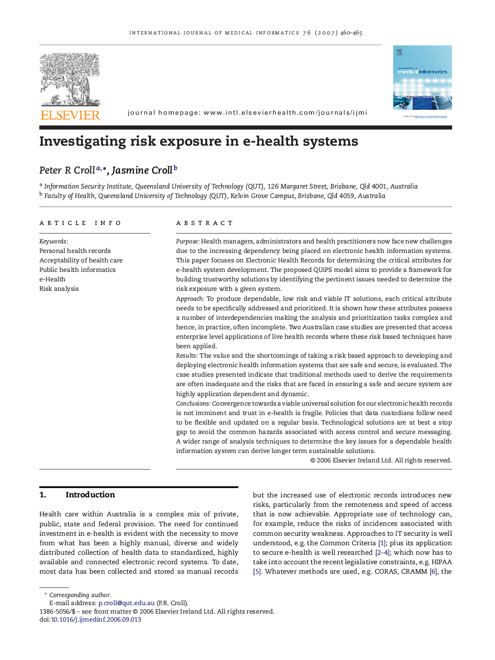 Investigating risk exposure in e-health systems