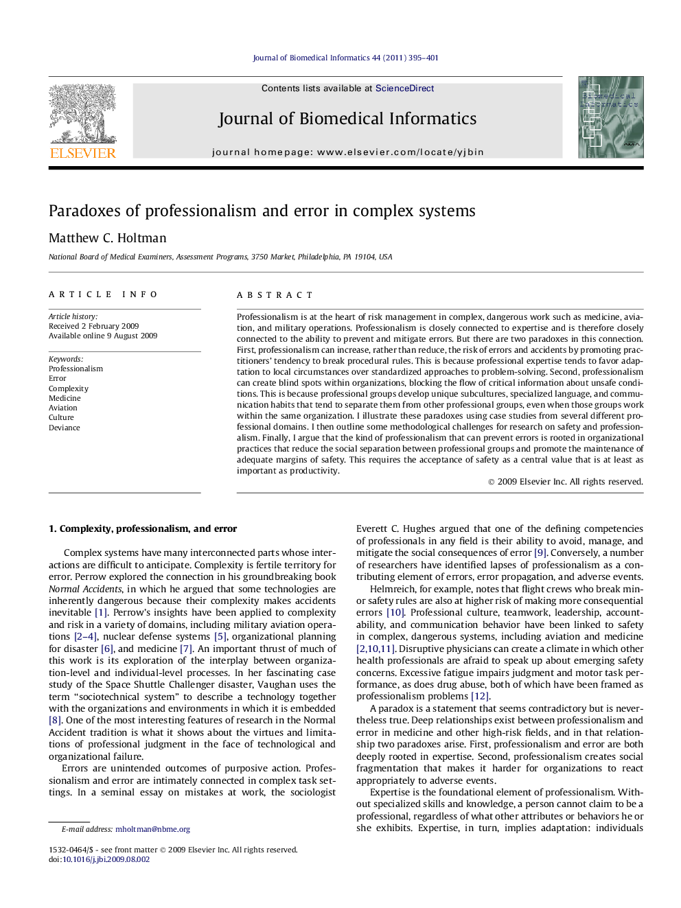 Paradoxes of professionalism and error in complex systems