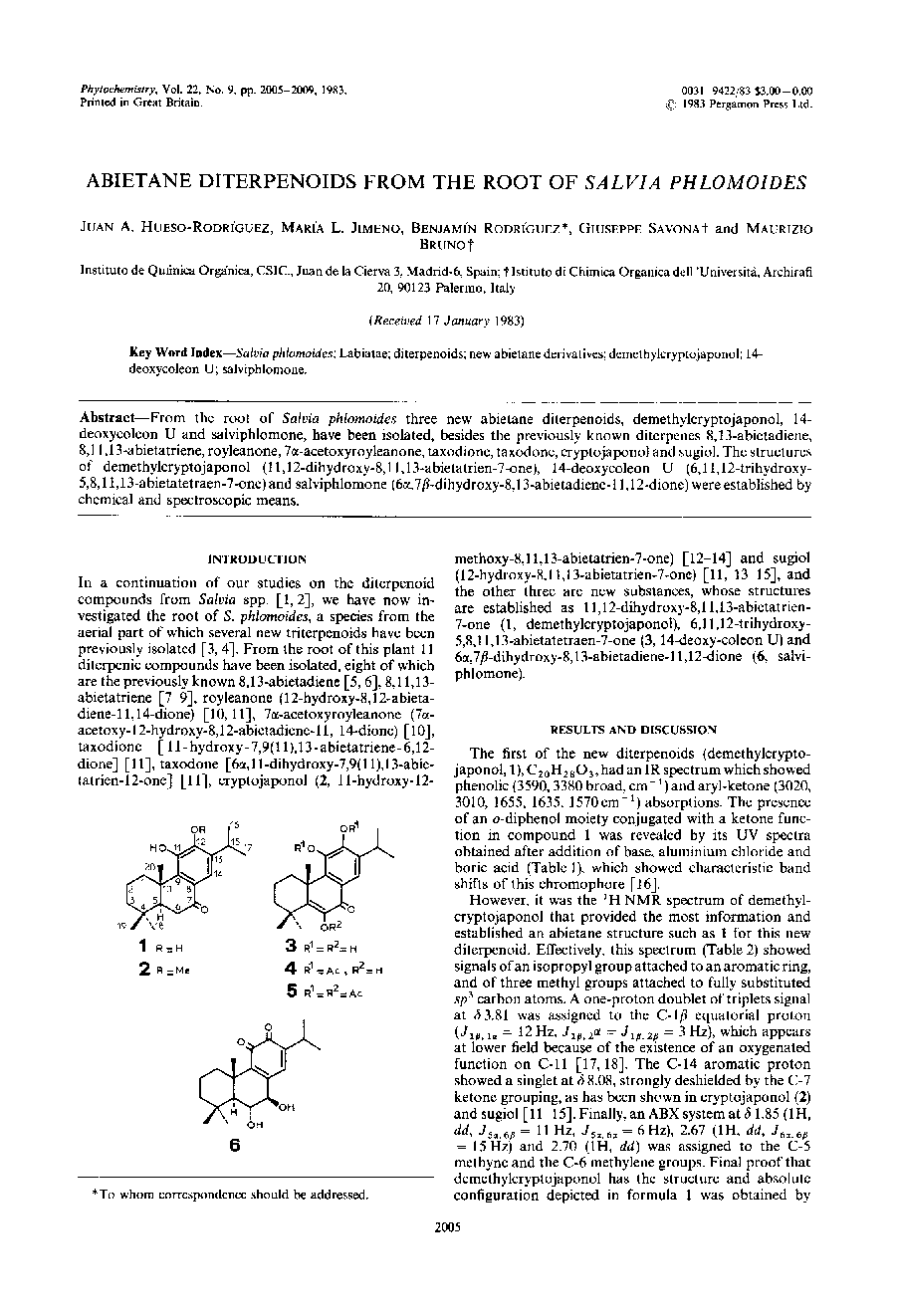 عکس صفحه اول مقاله: Abietane diterpenoids from the root of Salvia phlomoides Abietane diterpenoids from the root of Salvia phlomoides