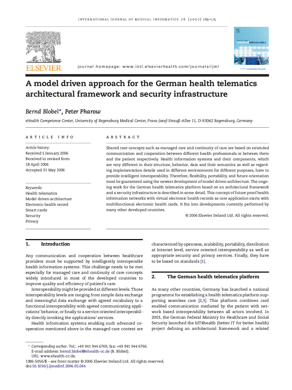 A model driven approach for the German health telematics architectural framework and security infrastructure