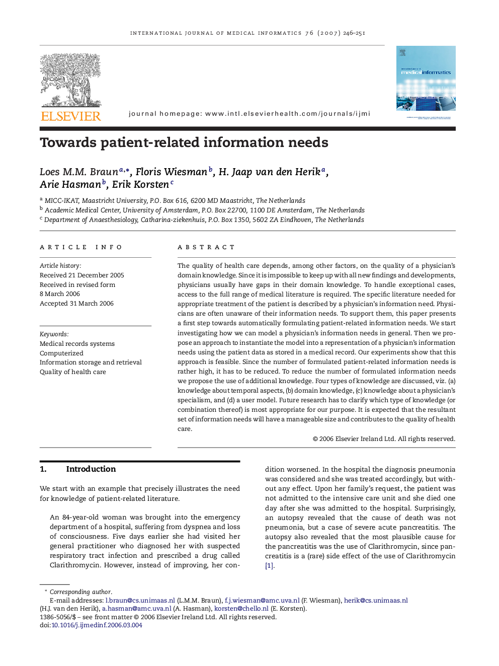 Towards patient-related information needs