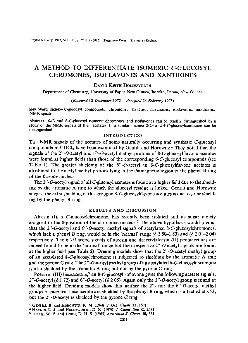 A method to differentiate isomeric C-glucosyl chromones, isoflavones and xanthones