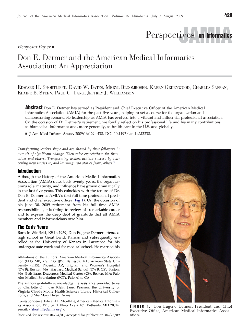 Don E. Detmer and the American Medical Informatics Association: An Appreciation