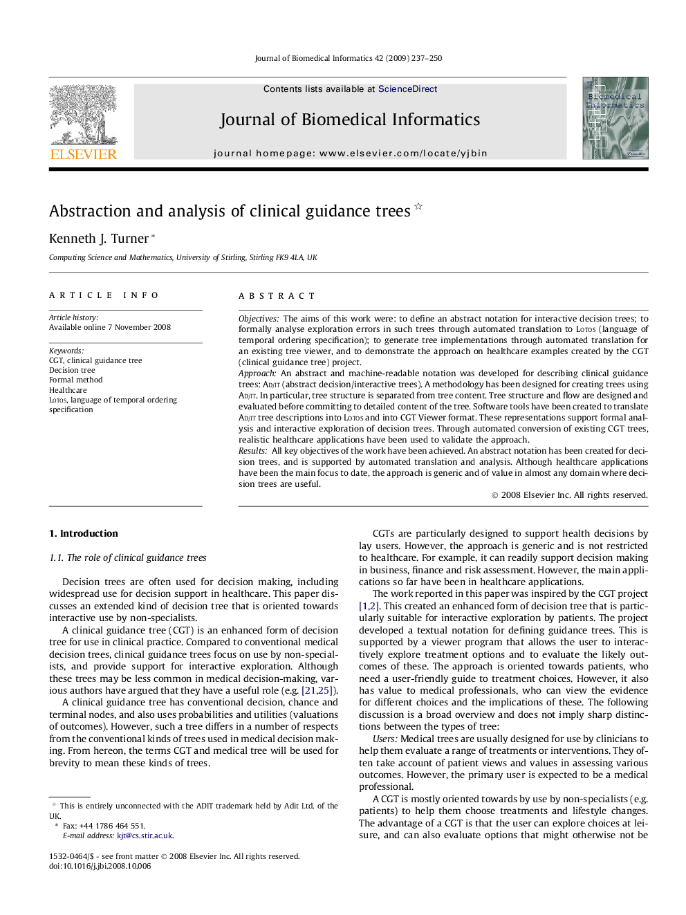 Abstraction and analysis of clinical guidance trees 