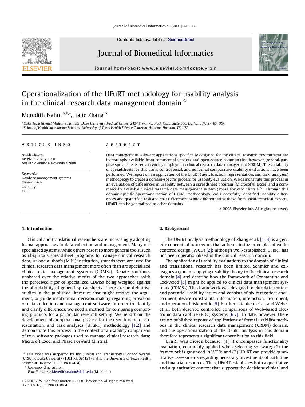 Operationalization of the UFuRT methodology for usability analysis in the clinical research data management domain 