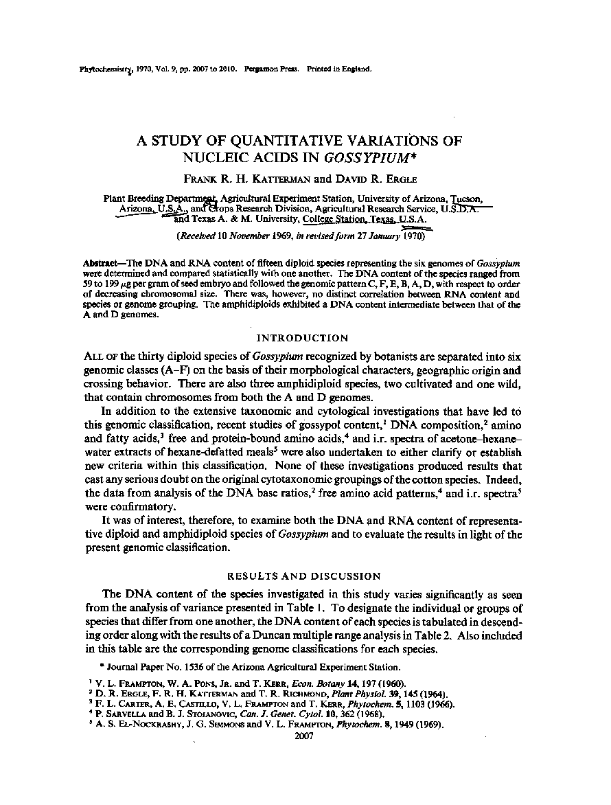عکس صفحه اول مقاله: A study of quantitative variations of nucleic acids in Gossypium A study of quantitative variations of nucleic acids in Gossypium