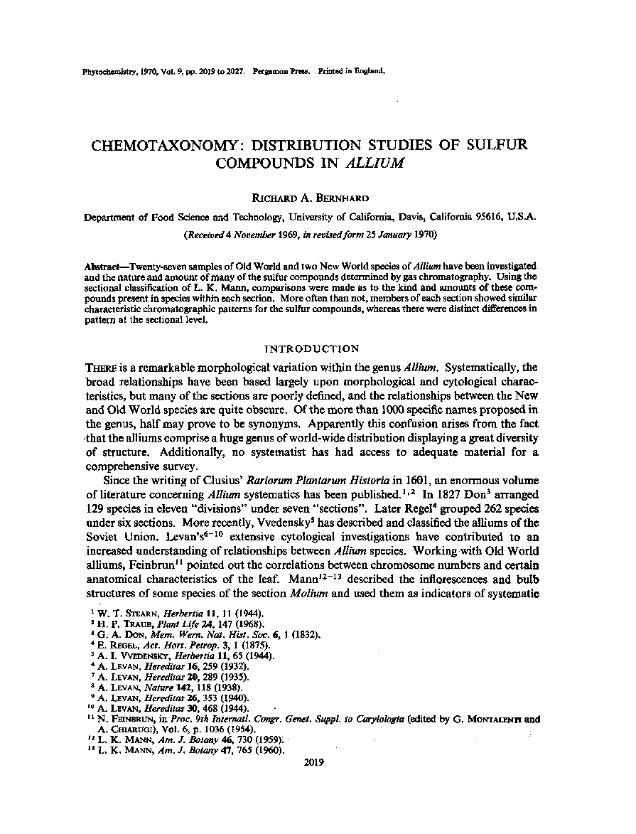 عکس صفحه اول مقاله: Chemotaxonomy: Distribution studies of sulfur compounds in Allium Chemotaxonomy: Distribution studies of sulfur compounds in Allium