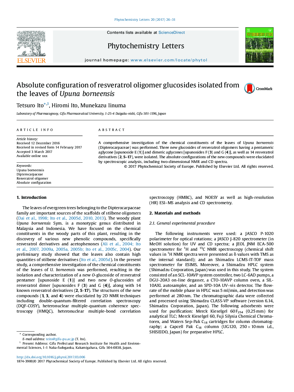 Absolute configuration of resveratrol oligomer glucosides isolated from the leaves of Upuna borneensis