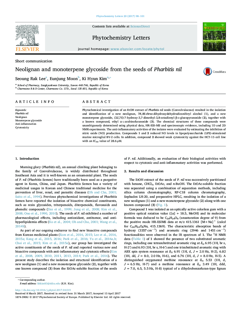 Neolignan and monoterpene glycoside from the seeds of Pharbitis nil