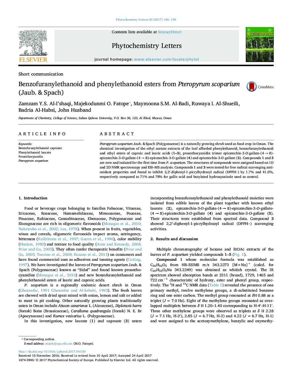 Benzofuranylethanoid and phenylethanoid esters from Pteropyrum scoparium (Jaub. & Spach)