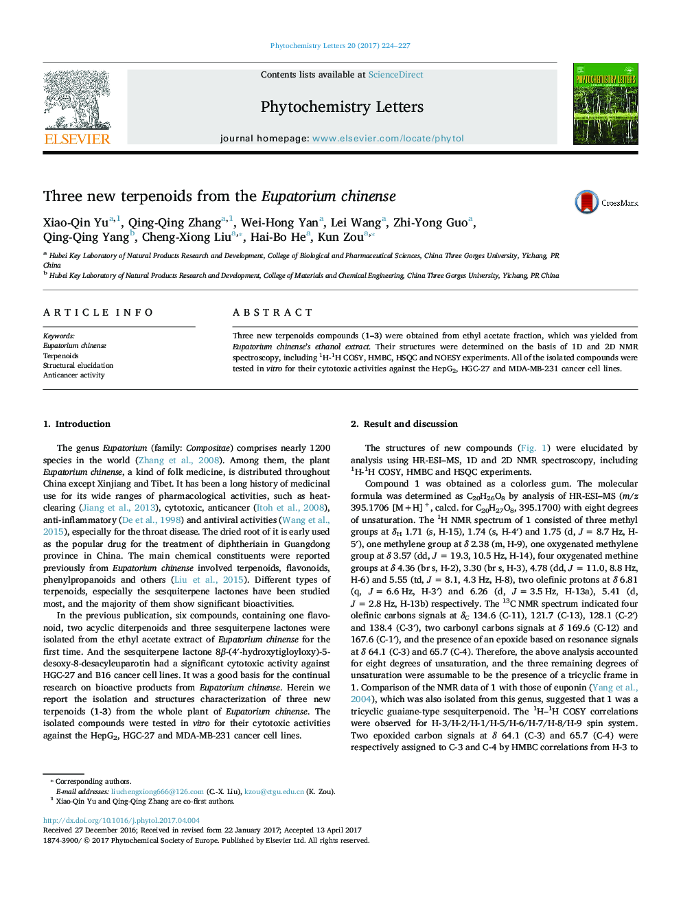 Three new terpenoids from the Eupatorium chinense