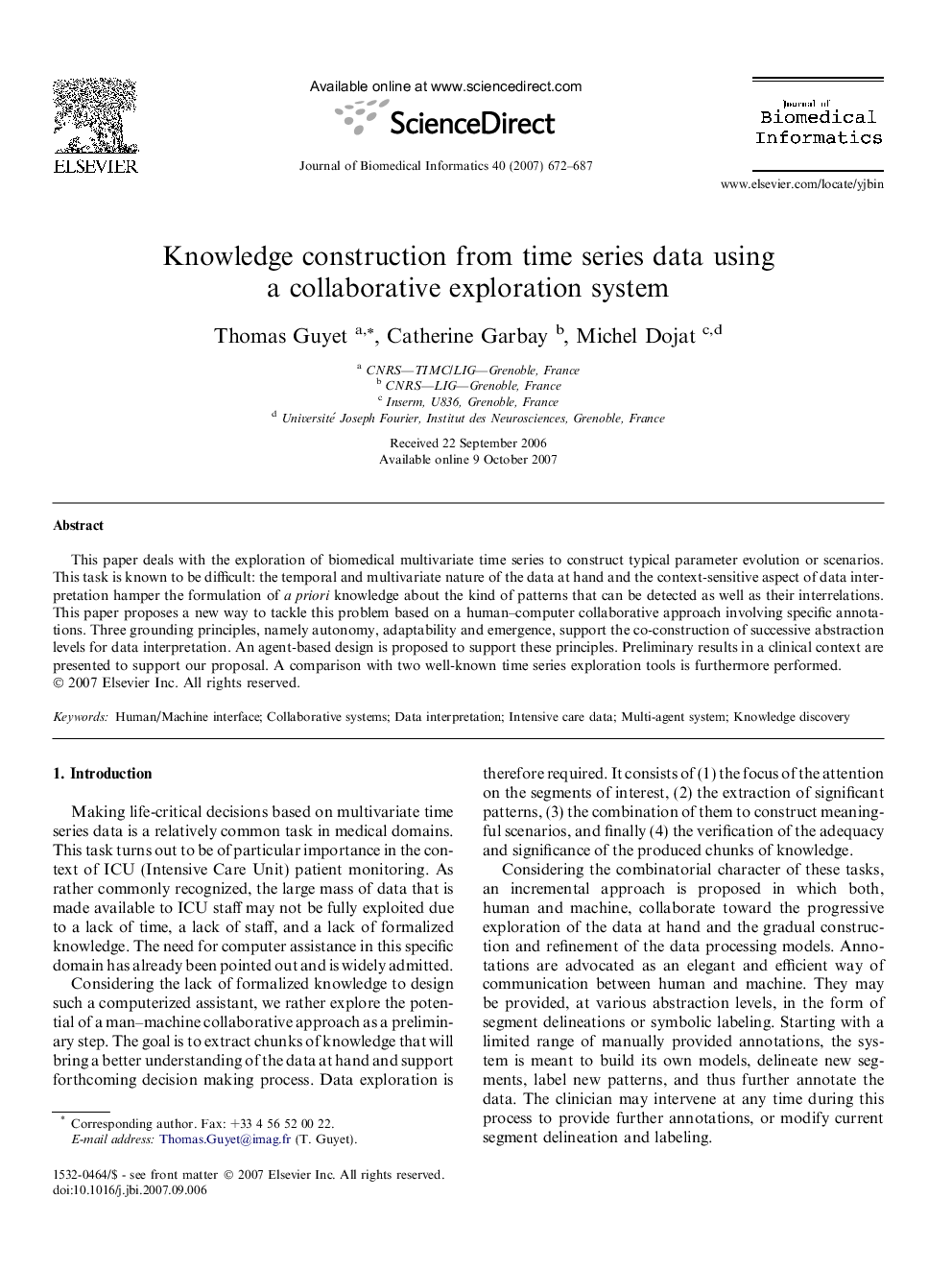 Knowledge construction from time series data using a collaborative exploration system