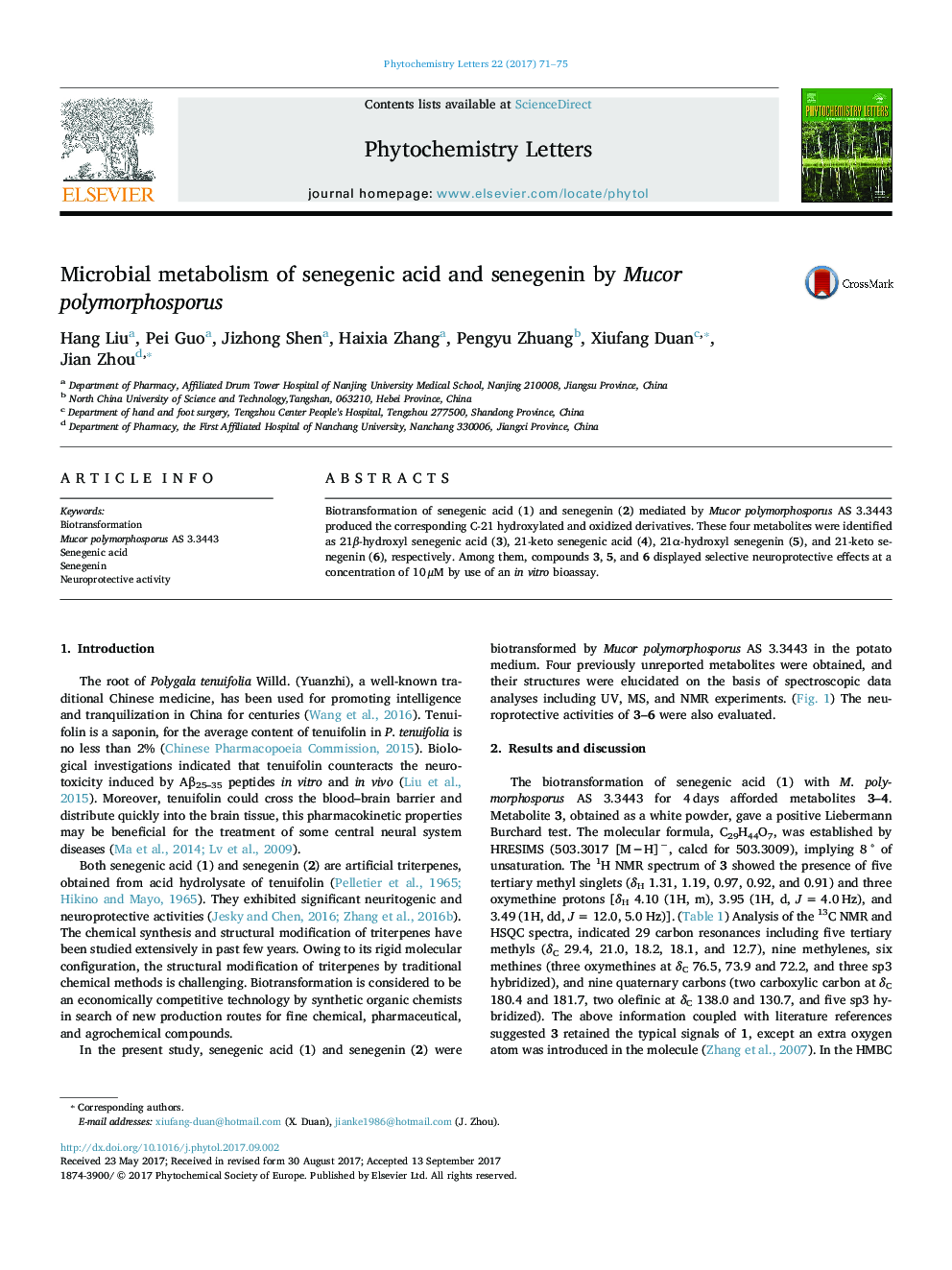 Microbial metabolism of senegenic acid and senegenin by Mucor polymorphosporus