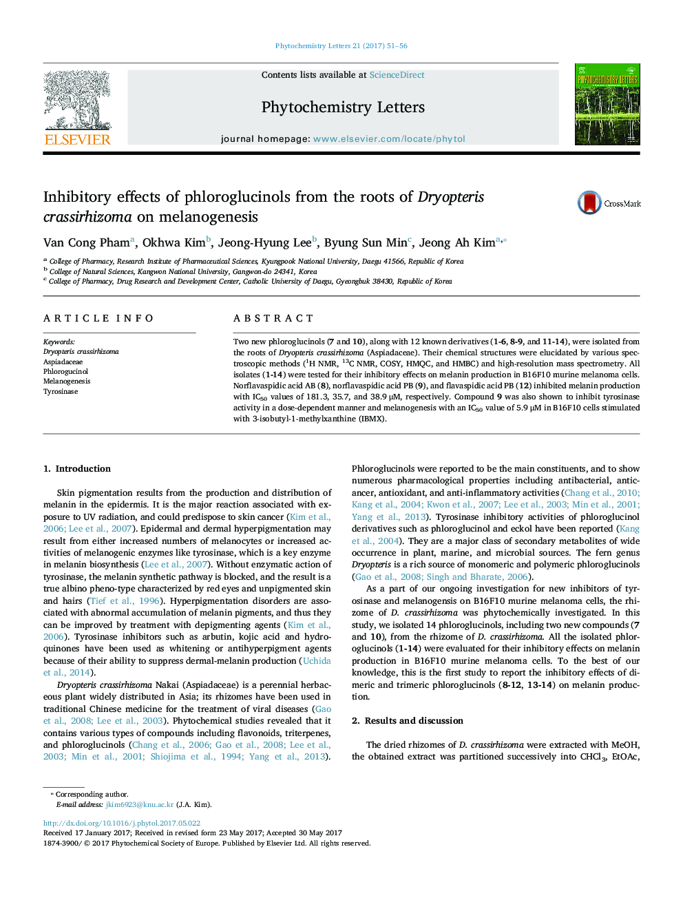 Inhibitory effects of phloroglucinols from the roots of Dryopteris crassirhizoma on melanogenesis