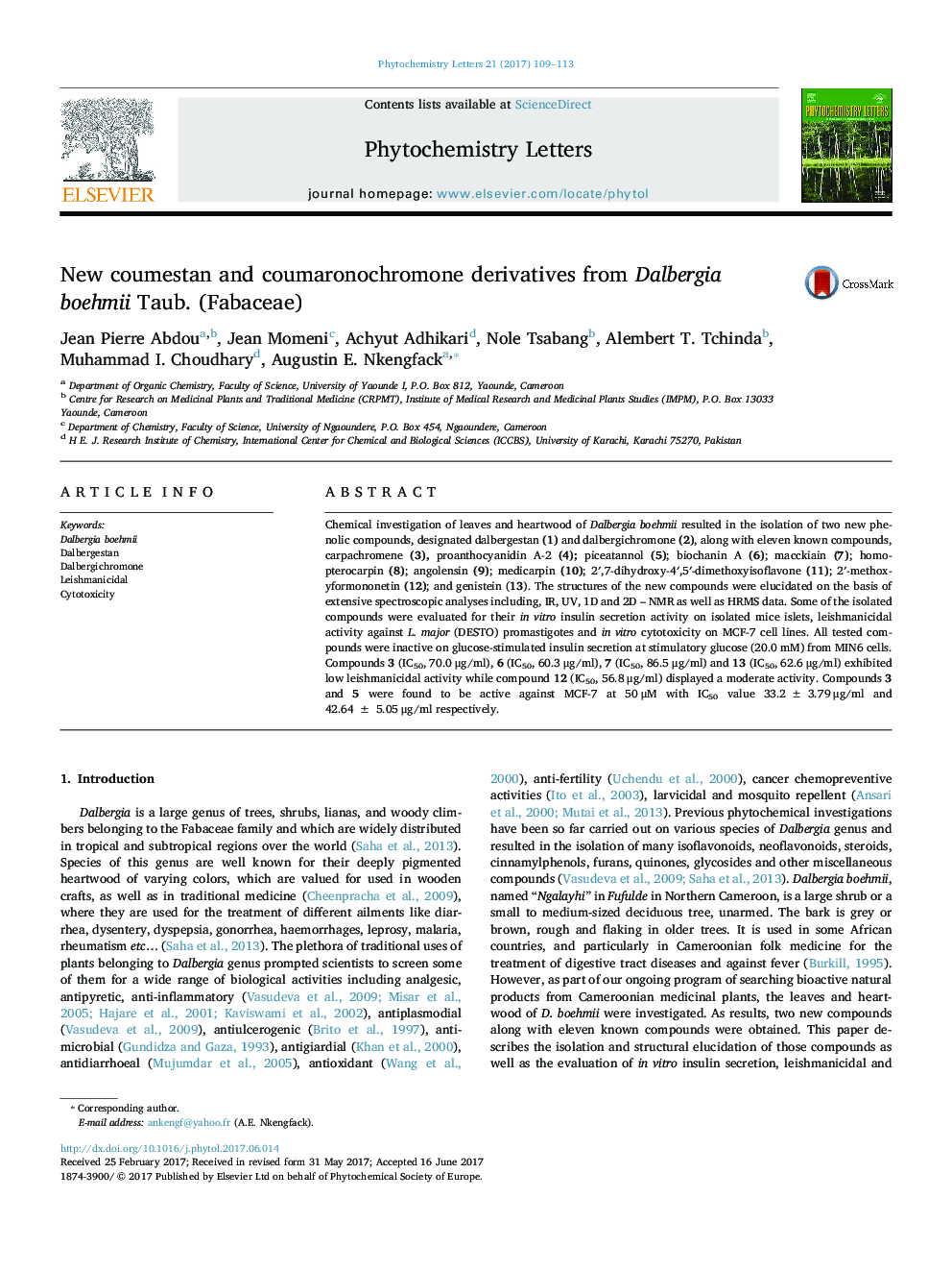 New coumestan and coumaronochromone derivatives from Dalbergia boehmii Taub. (Fabaceae)