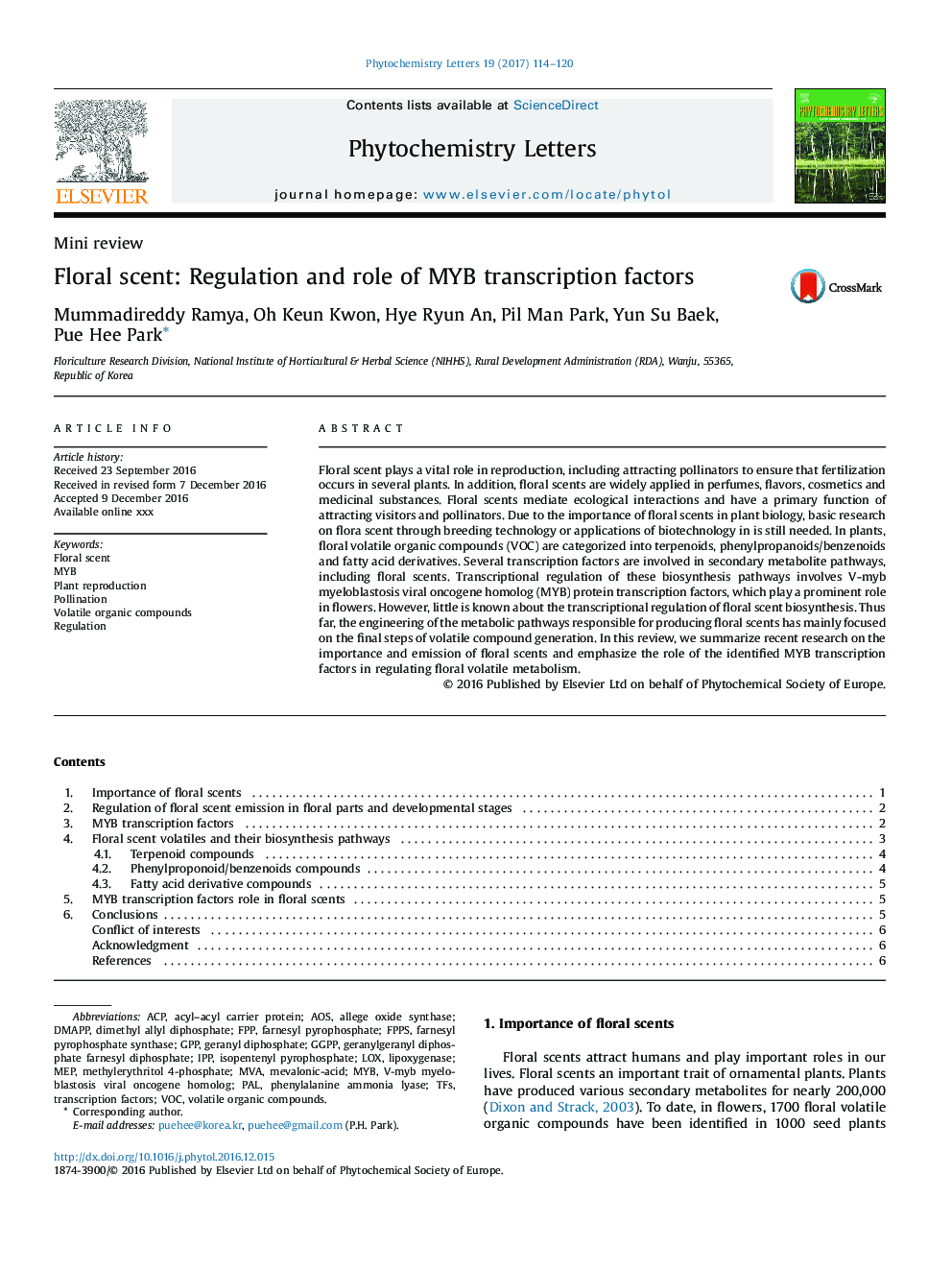 Floral scent: Regulation and role of MYB transcription factors