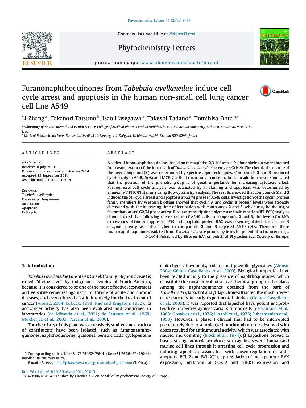 Furanonaphthoquinones from Tabebuia avellanedae induce cell cycle arrest and apoptosis in the human non-small cell lung cancer cell line A549