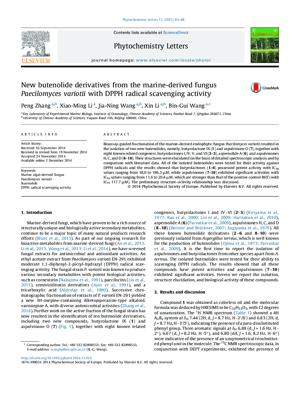 New butenolide derivatives from the marine-derived fungus Paecilomyces variotii with DPPH radical scavenging activity