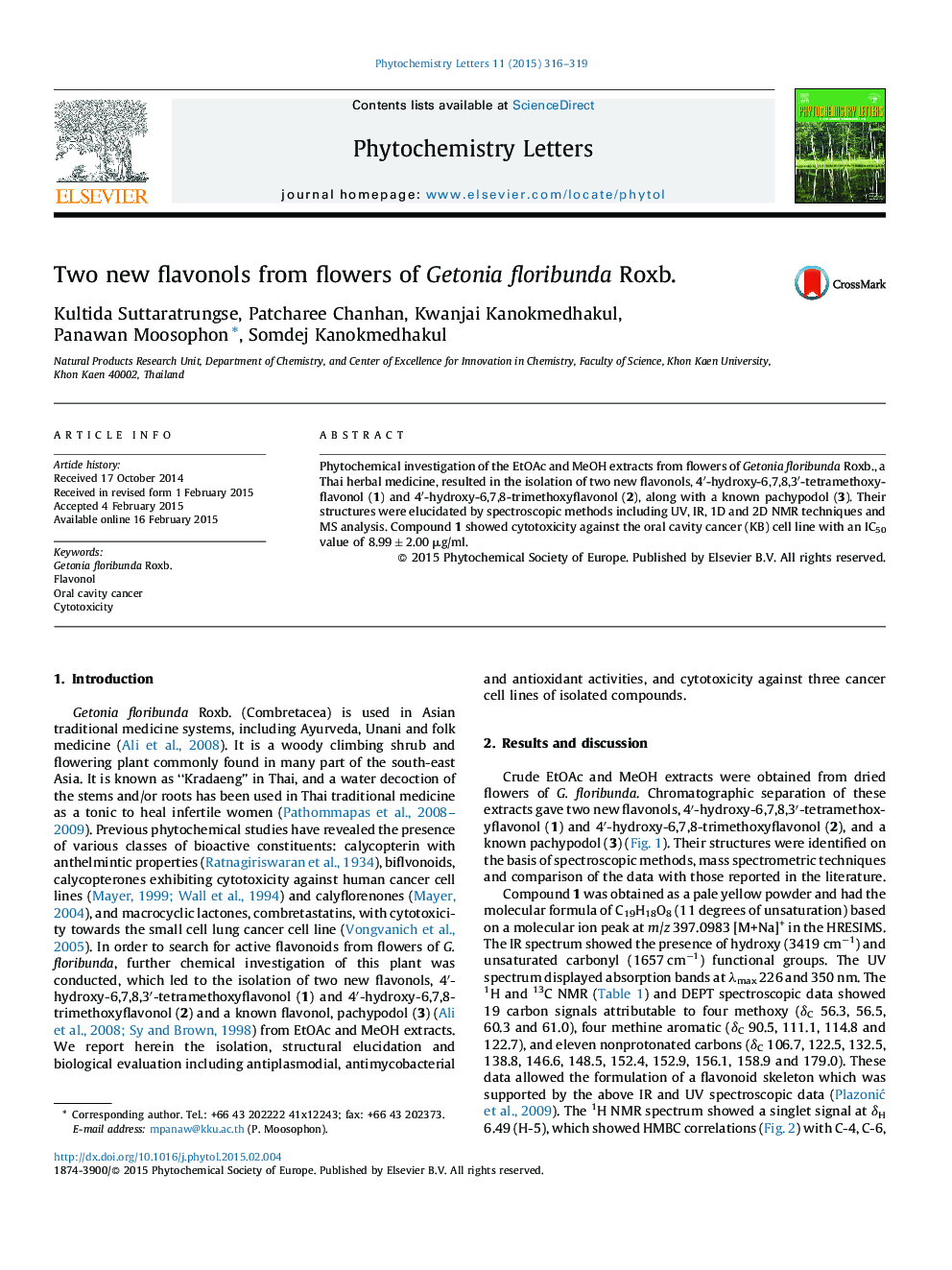 Two new flavonols from flowers of Getonia floribunda Roxb.